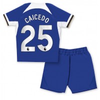 Billiga Chelsea Moises Caicedo #25 Barnkläder Hemma fotbollskläder till baby 2023-24 Kortärmad (+ Korta byxor)